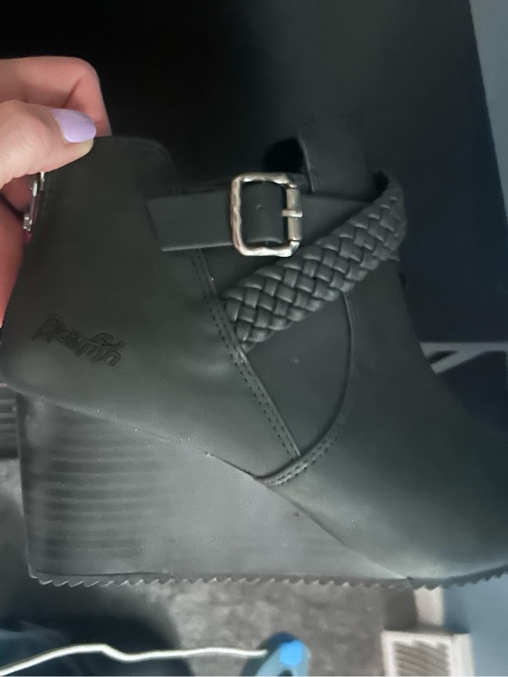 Blowfish Black Wedge Ankle Boot with Braided Strap